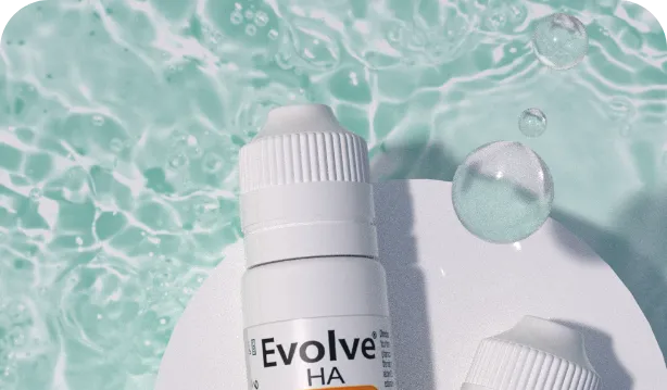 Evolve HA bottle in water with bubbles, illustrating sterile dispensing