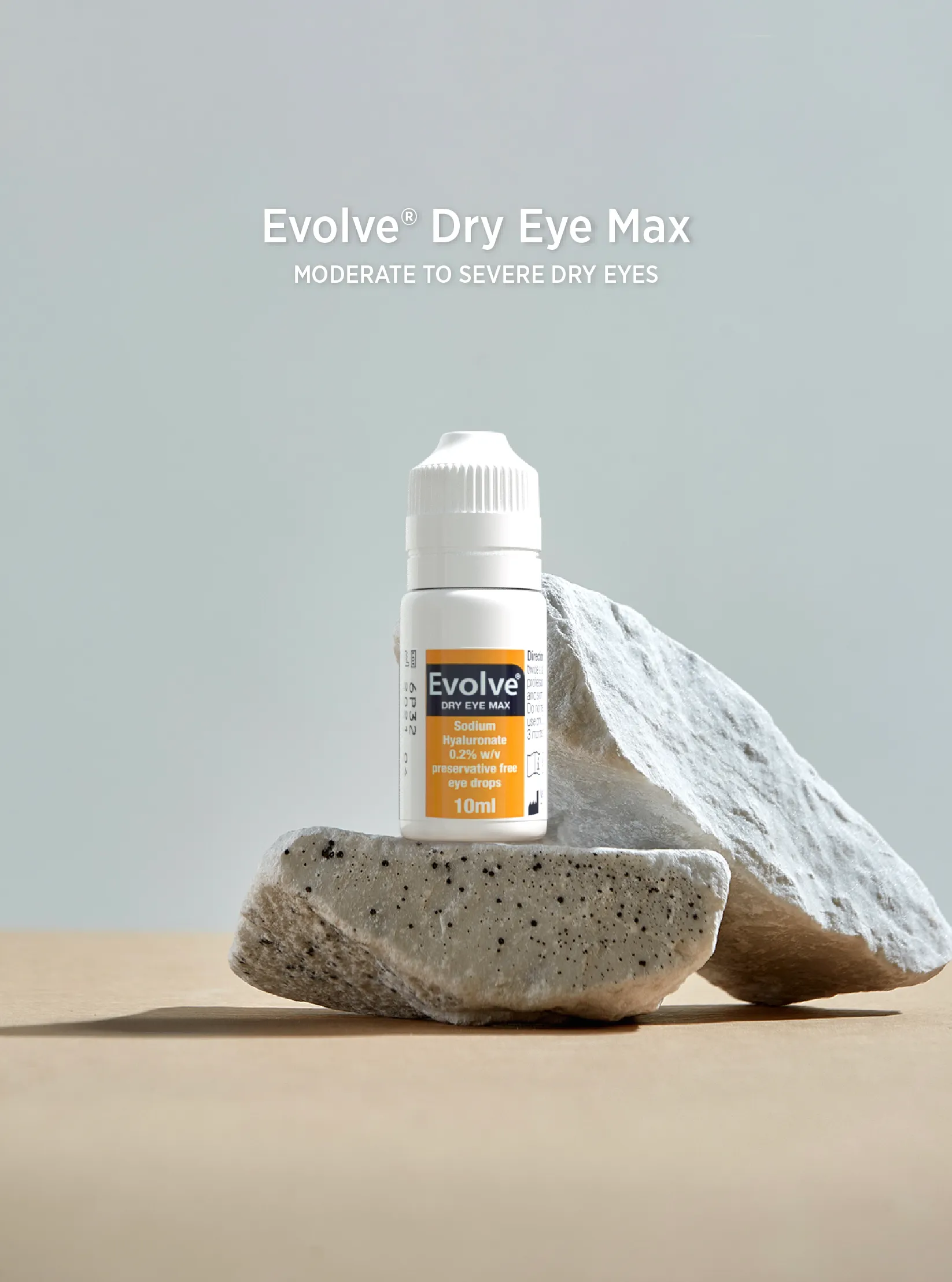Evolve Quick Relief bottle on a stone podium